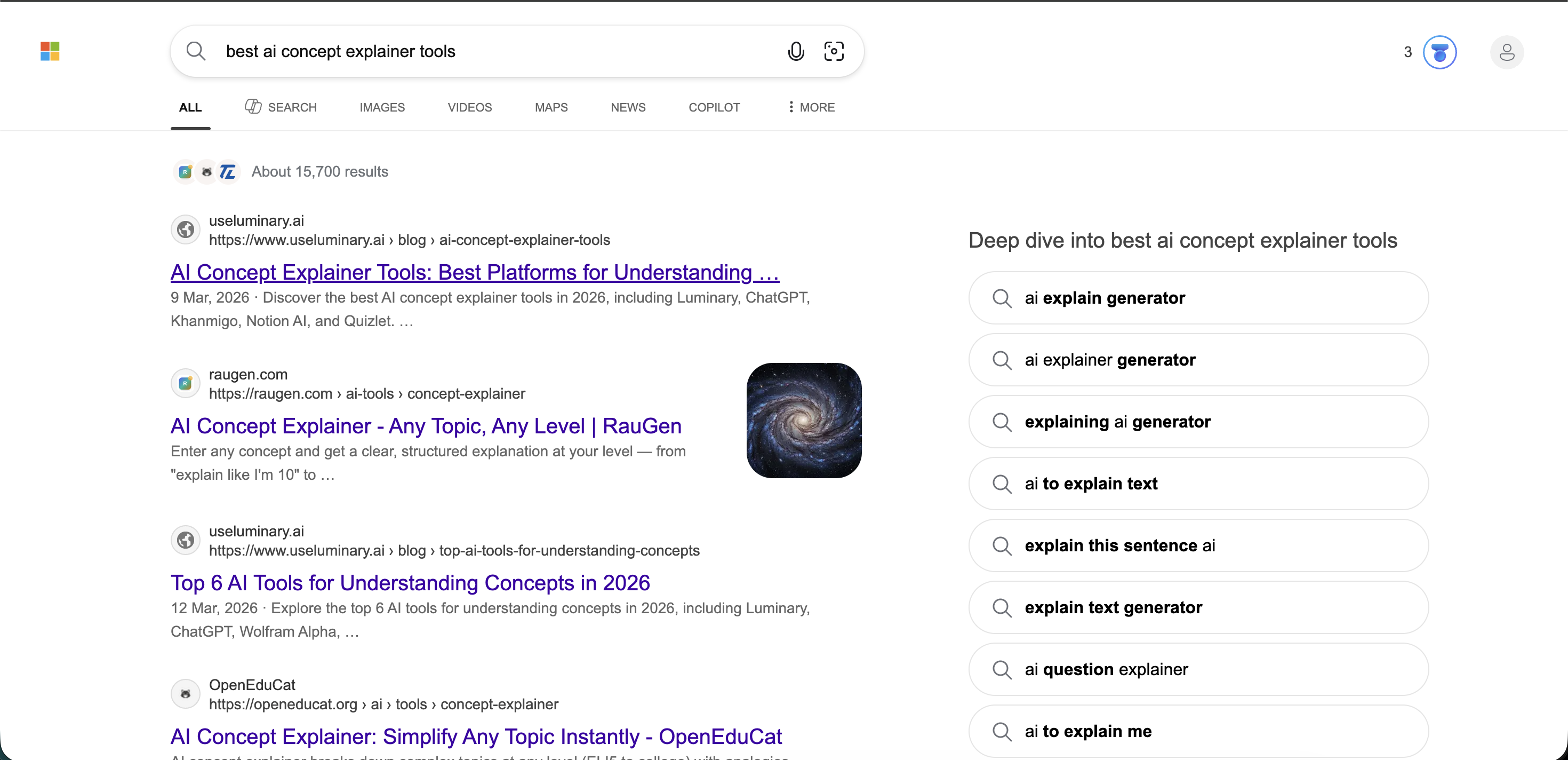 Microsoft Bing search interface