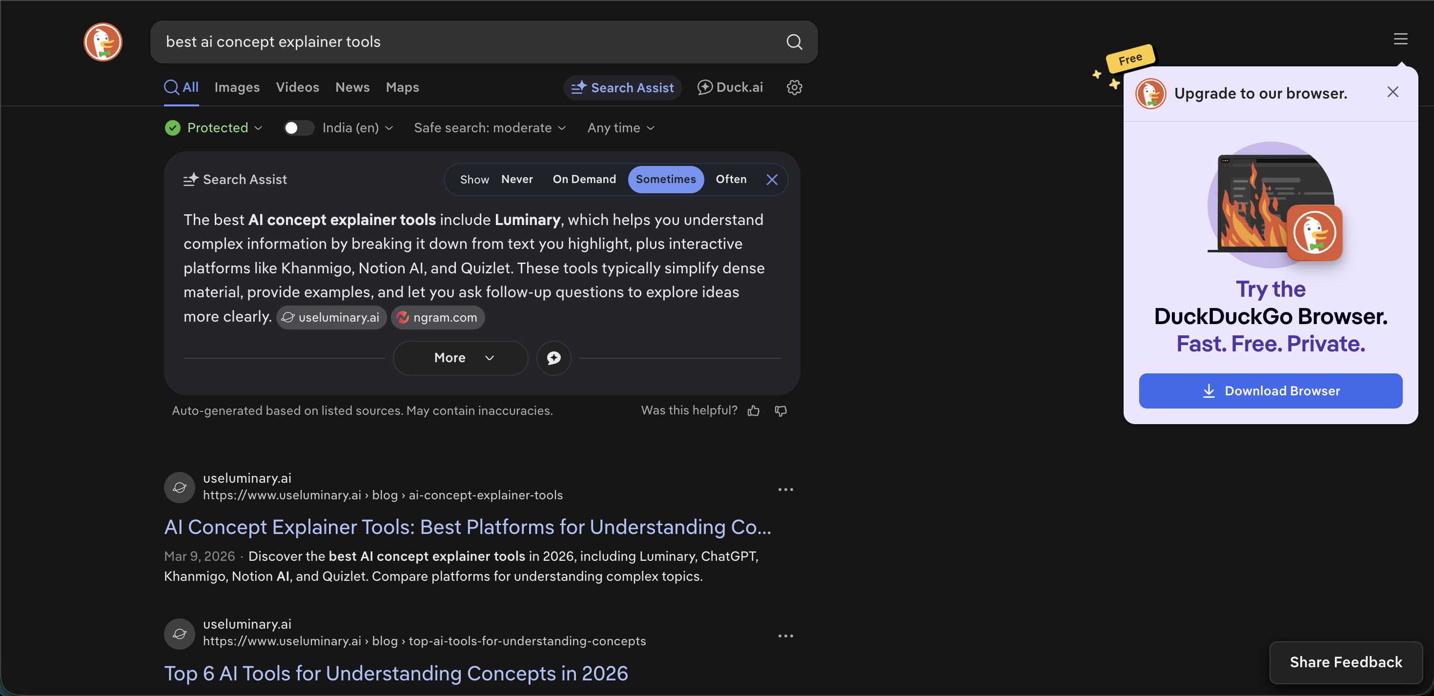 DuckDuckGo interface