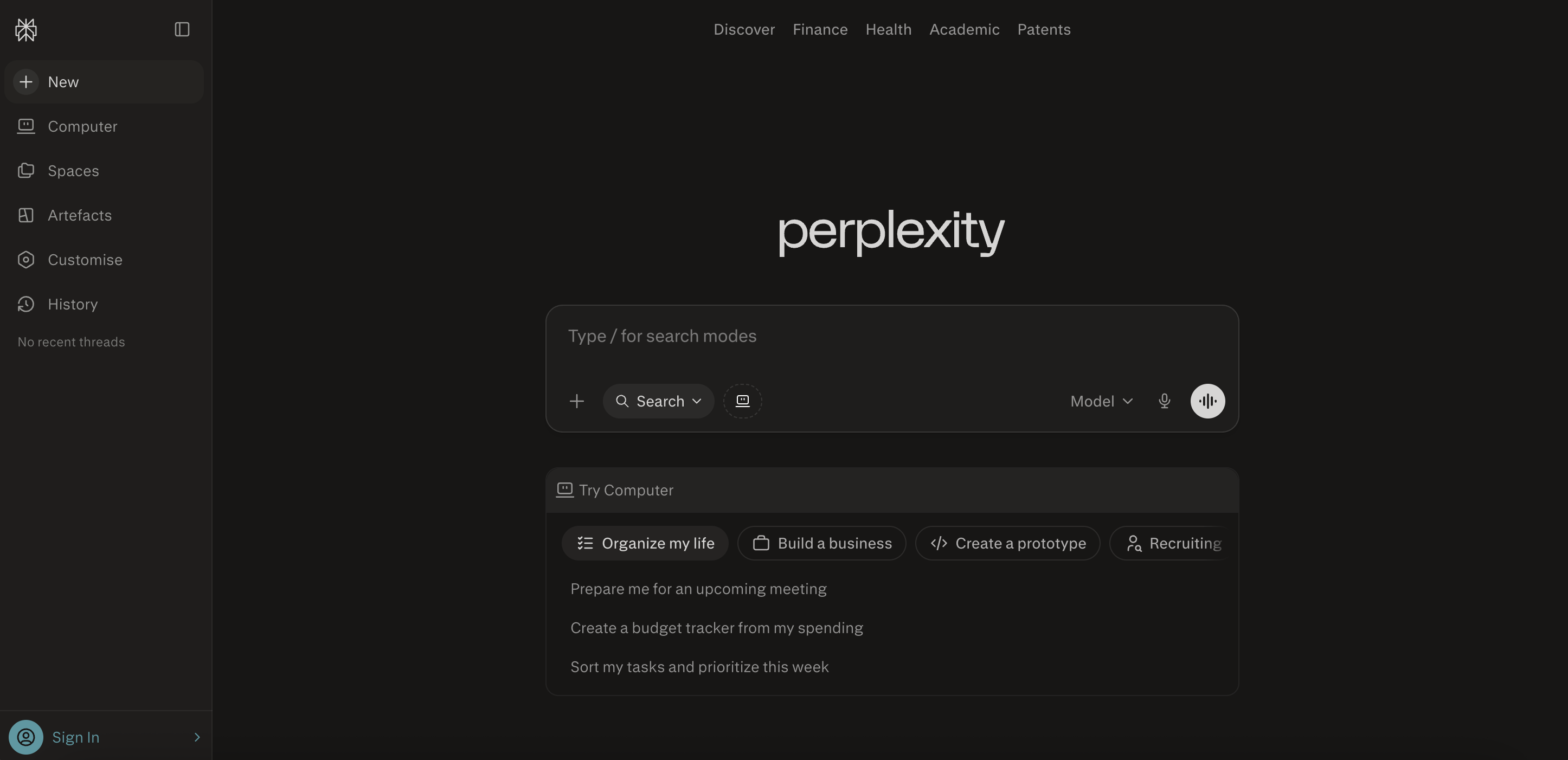 Perplexity interface